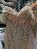 Luxury Nude Off Shoulder Crystal Beaded Mermaid Dress LA73710A
