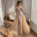 Luxury Nude Off Shoulder Crystal Beaded Mermaid Dress LA73710A