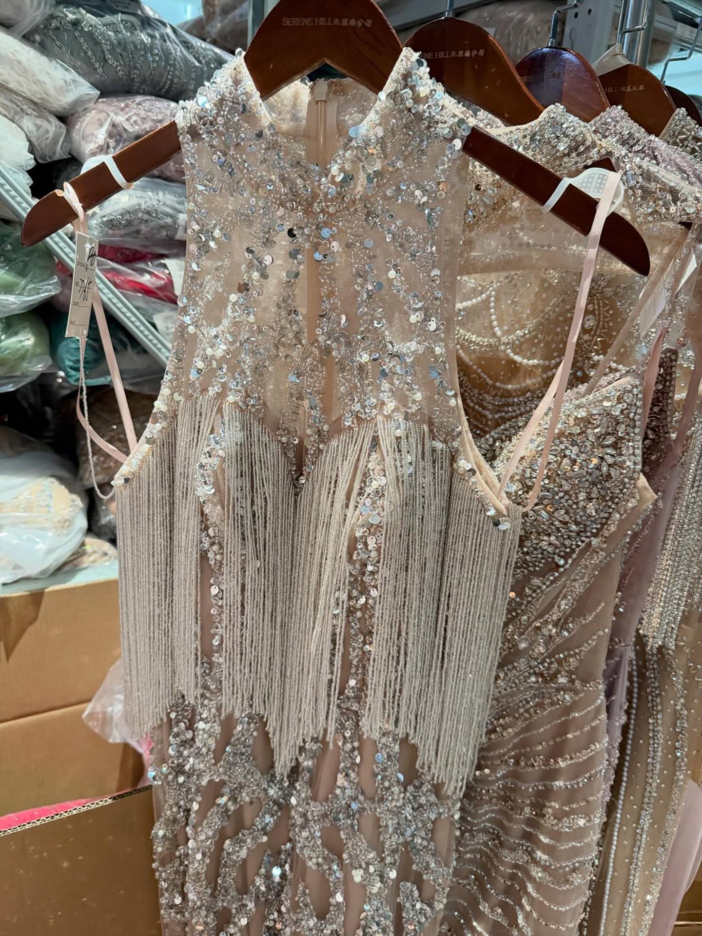 Luxury Caramel Beaded Mermaid Evening Dress with Tassel CLA73712
