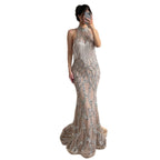 Luxury Caramel Beaded Mermaid Evening Dress with Tassel CLA73712