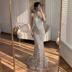 Luxury Caramel Beaded Mermaid Evening Dress with Tassel CLA73712