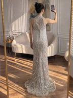 Luxury Caramel Beaded Mermaid Evening Dress with Tassel CLA73712