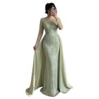 Luxury Sage Green Beaded Mermaid Dress with Overskirt CLA73716