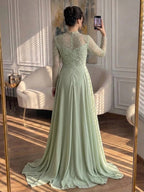 Luxury Sage Green Beaded Mermaid Dress with Overskirt CLA73716