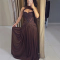 Luxury Brown Beaded A Line Evening Dress CLA73717
