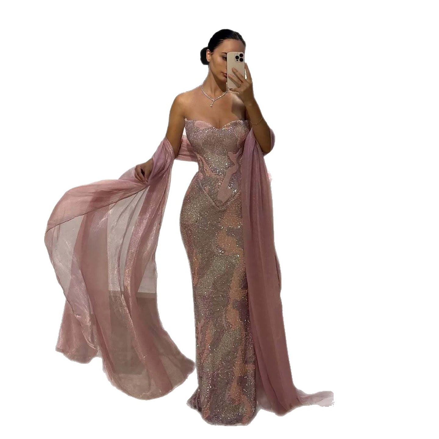 Luxury Pink Beaded Mermaid Evening Dress CLA73724