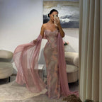 Luxury Pink Beaded Mermaid Evening Dress CLA73724