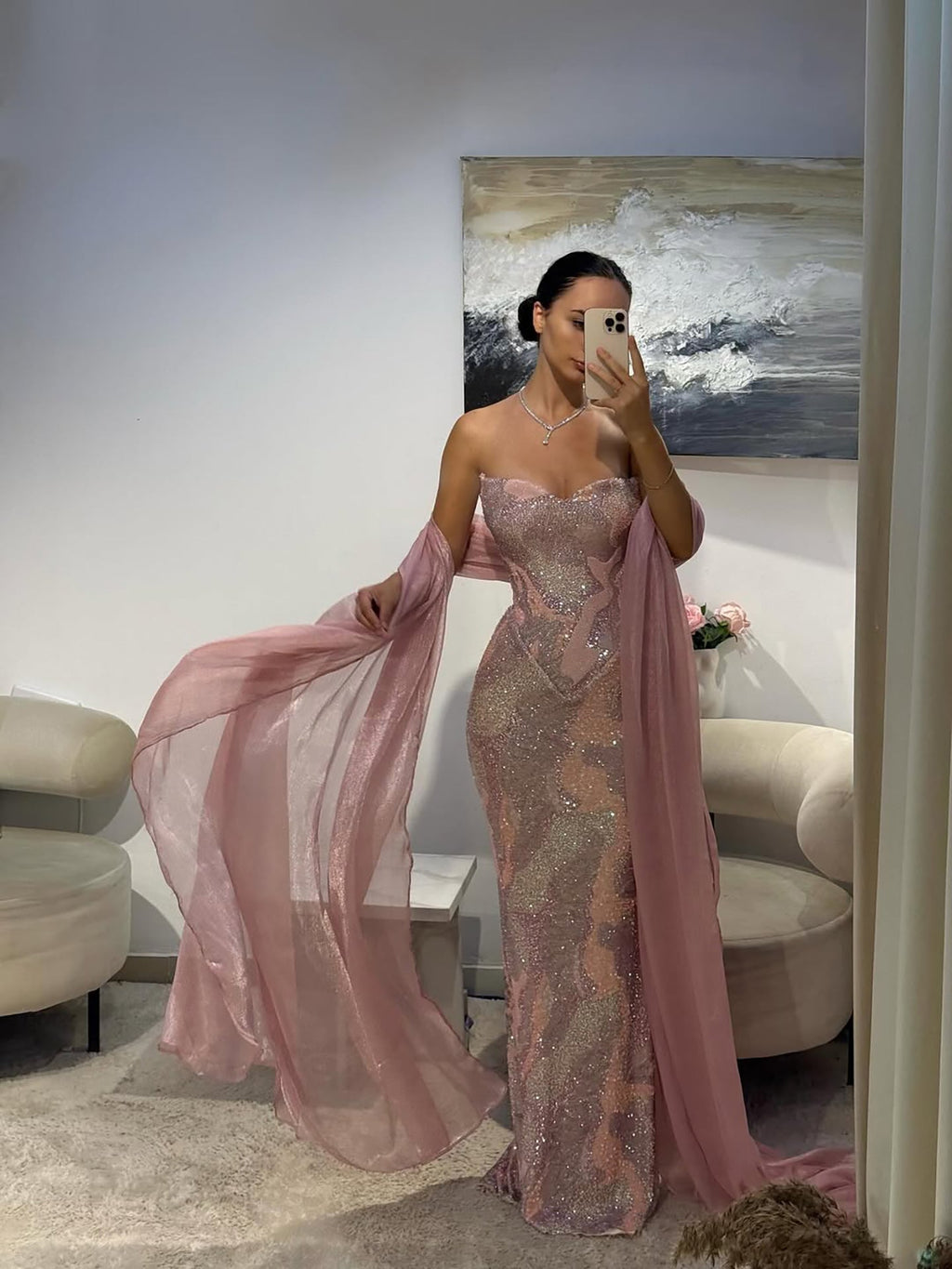 Luxury Pink Beaded Mermaid Evening Dress CLA73724