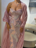 Luxury Pink Beaded Mermaid Evening Dress CLA73724