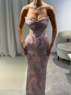 Luxury Pink Beaded Mermaid Evening Dress CLA73724