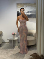 Luxury Pink Beaded Mermaid Evening Dress CLA73724