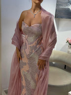 Luxury Pink Beaded Mermaid Evening Dress CLA73724