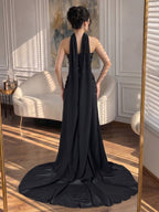 Luxury BCLAck Chiffon Beaded Strapless A Line Evening Dress CLA73728A