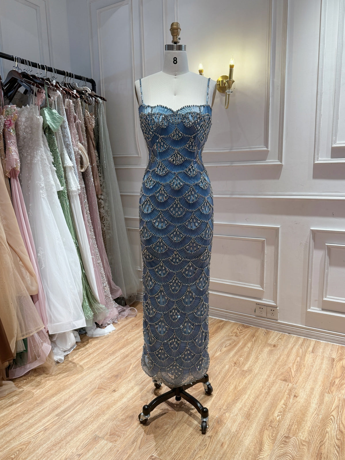 Kosovo Ultimate Luxury Gold Beaded Mermaid Ankle Length Back Slit Evening Dress CLA73733