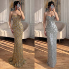 Luxury Gold Beaded Mermaid Evening Dress CLA73733