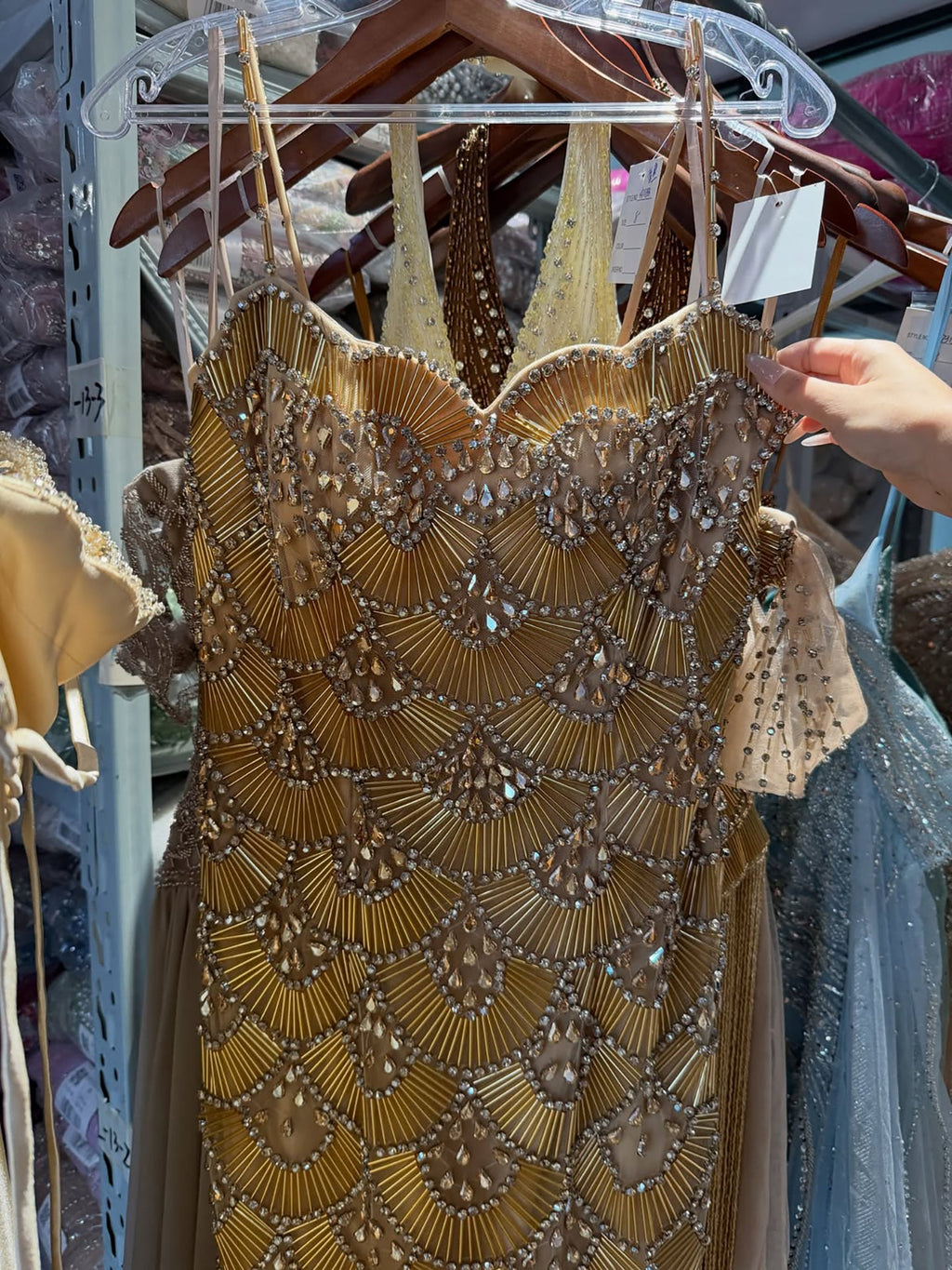 Luxury Gold Beaded Mermaid Evening Dress CLA73733