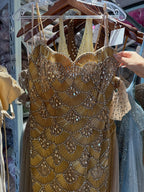 Luxury Gold Beaded Mermaid Evening Dress CLA73733