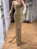 Luxury Gold Beaded Mermaid Evening Dress CLA73733