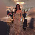 Luxury Gold Beaded Mermaid Evening Dress CLA73733