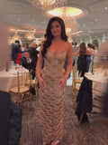 Luxury Gold Beaded Mermaid Evening Dress CLA73733