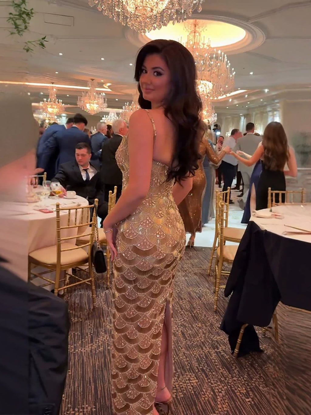 Luxury Gold Beaded Mermaid Evening Dress CLA73733