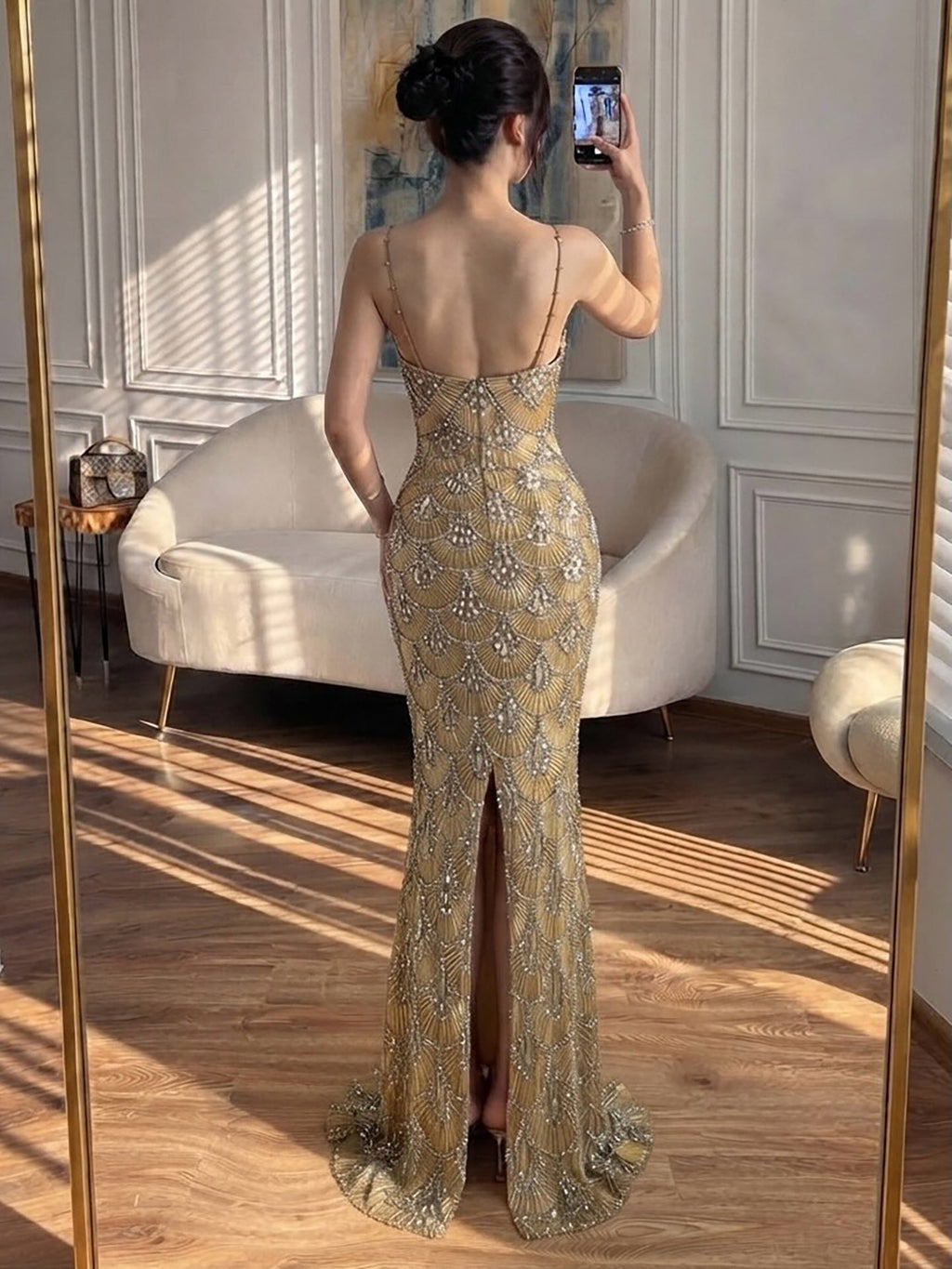 Luxury Gold Beaded Mermaid Evening Dress CLA73733