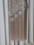 Luxury Silver Strapless Scalloped Beaded Asymmetric Tassel Dress LA73733A