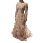 Luxury Nude Beaded Mermaid Dress with Ruffles CLA73736