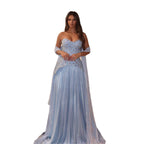 Luxury Blue Crystal Beaded A Line Dress with Shawl CLA73738