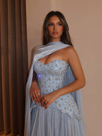 Luxury Blue Crystal Beaded A Line Dress with Shawl CLA73738