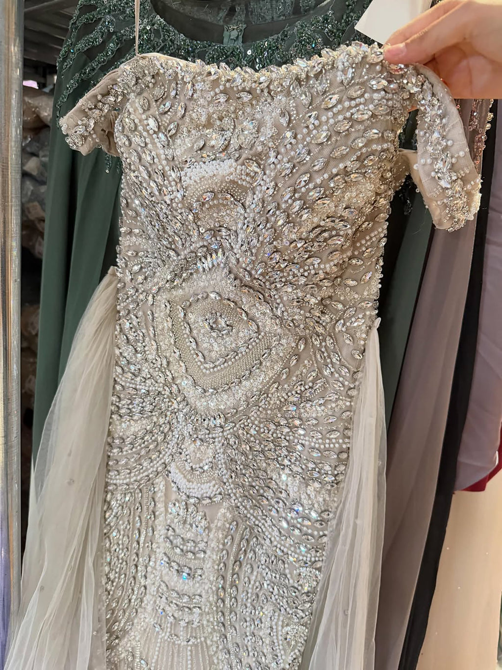 Luxury Silver Nude Crystal Beaded Mermaid Dress LA73740