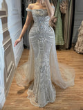 Luxury Silver Nude Crystal Beaded Mermaid Dress LA73740
