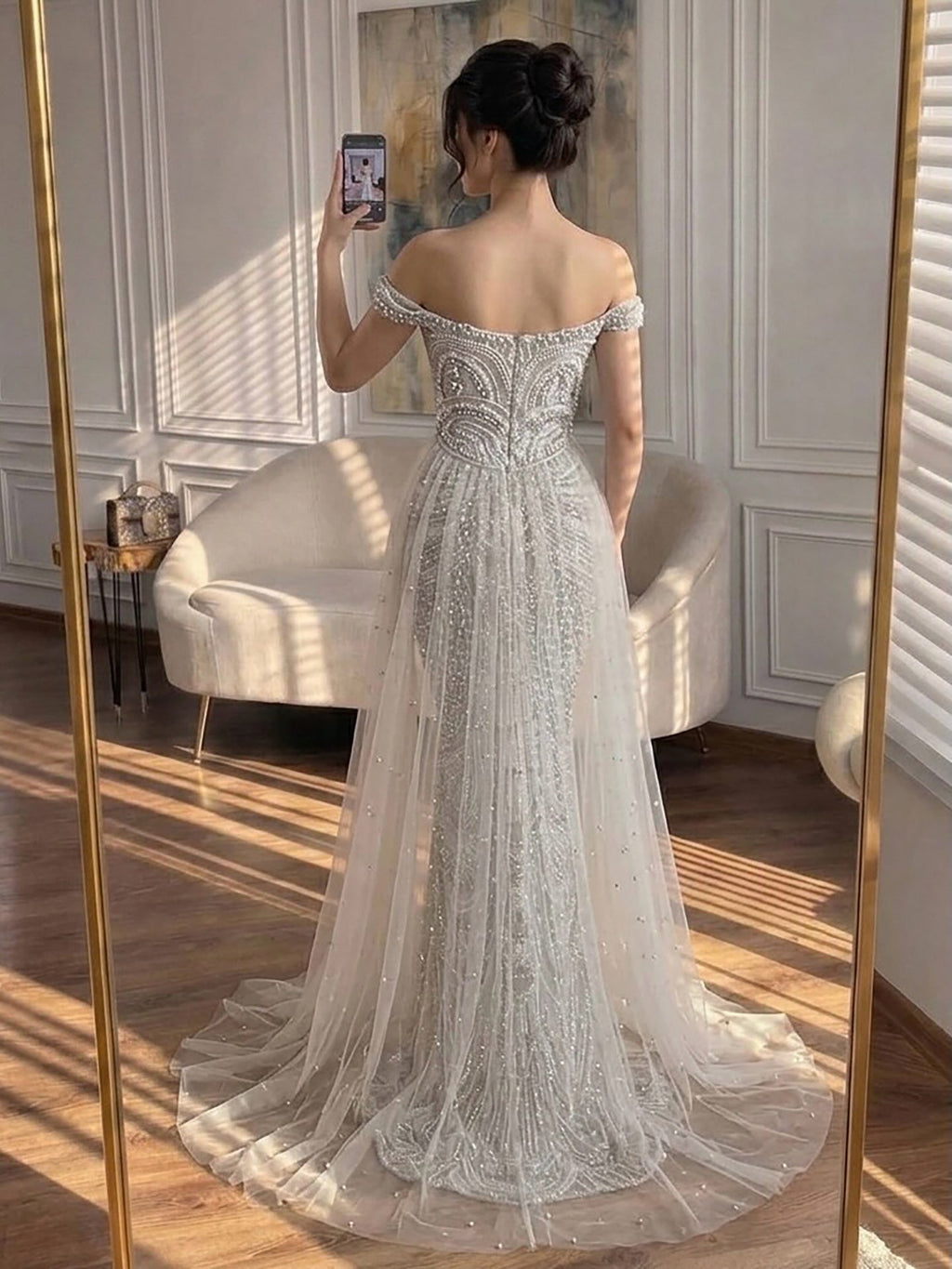Luxury Silver Nude Crystal Beaded Mermaid Dress LA73740