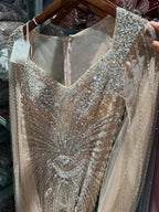 Luxury Nude Beaded Mermaid Evening Dress with Cape CLA73741