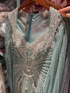 Luxury Nude Beaded Mermaid Evening Dress with Cape CLA73741