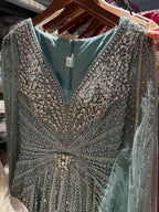 Luxury Nude Crystal Beaded A Line Dress with Cape Sleeves LA73742