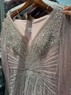 Luxury Nude Crystal Beaded A Line Dress with Cape Sleeves LA73742
