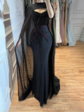 Luxury Black Wine Red Beaded Mermaid Evening Dress LA73743