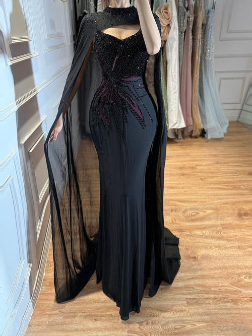 Luxury BCLAck Wine Red Beaded Mermaid Evening Dress CLA73743