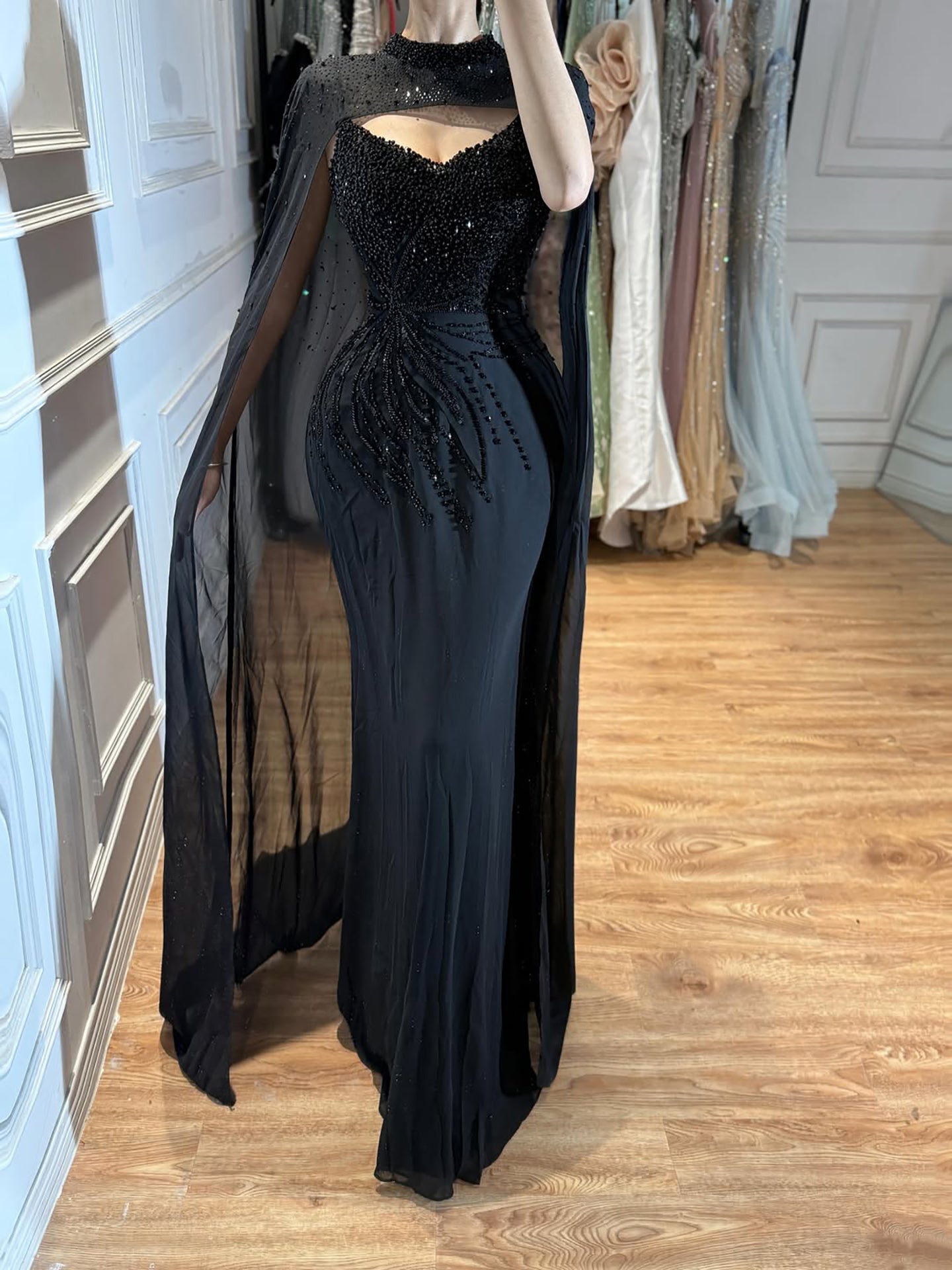 Luxury Black Wine Red Beaded Mermaid Evening Dress LA73743
