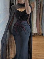 Luxury Black Wine Red Beaded Mermaid Evening Dress LA73743