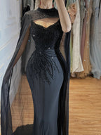 Luxury Black Wine Red Beaded Mermaid Evening Dress LA73743