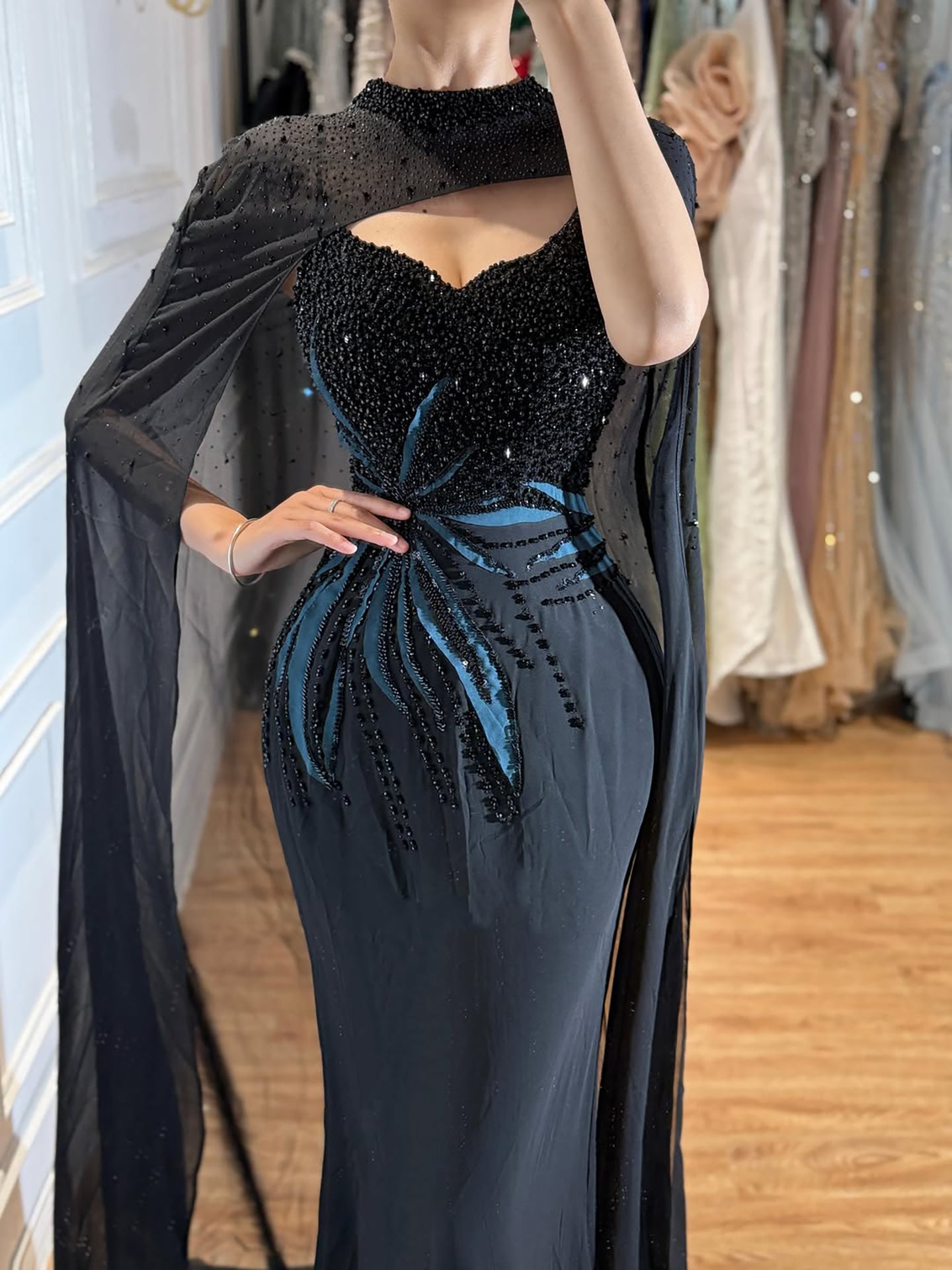 Luxury Black Wine Red Beaded Mermaid Evening Dress LA73743