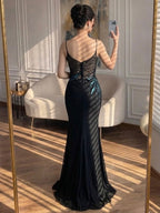 Luxury Black Wine Red Beaded Mermaid Evening Dress LA73743