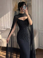Luxury Black Wine Red Beaded Mermaid Evening Dress LA73743