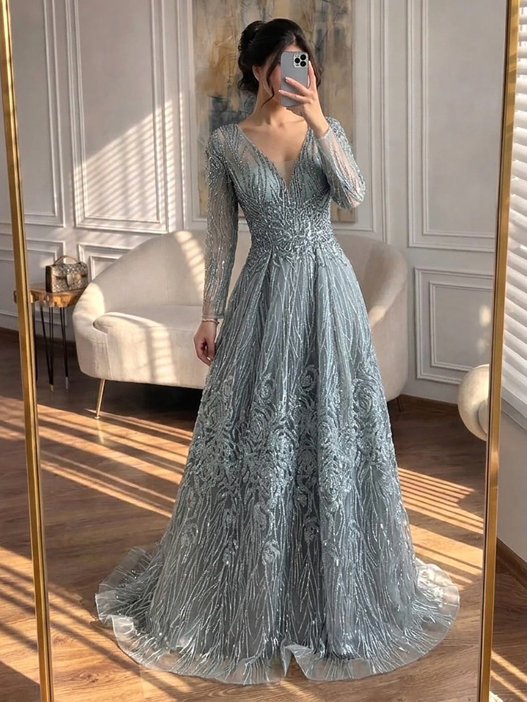 Luxury Pink Beaded A Line Evening Dress LA73744