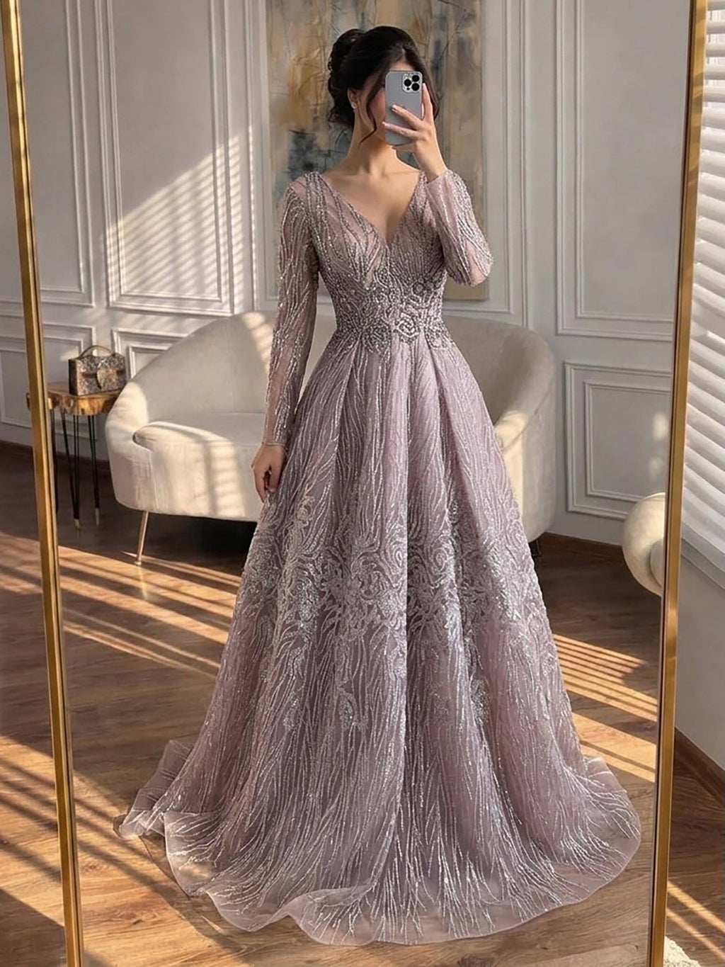 Luxury Pink Beaded A Line Evening Dress LA73744