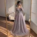 Luxury Pink Beaded A Line Evening Dress LA73744