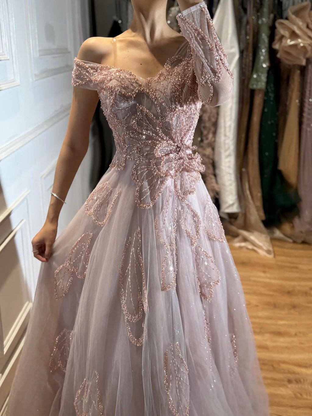 Luxury Pink Beaded One Shoulder A Line Evening Dress LA73746