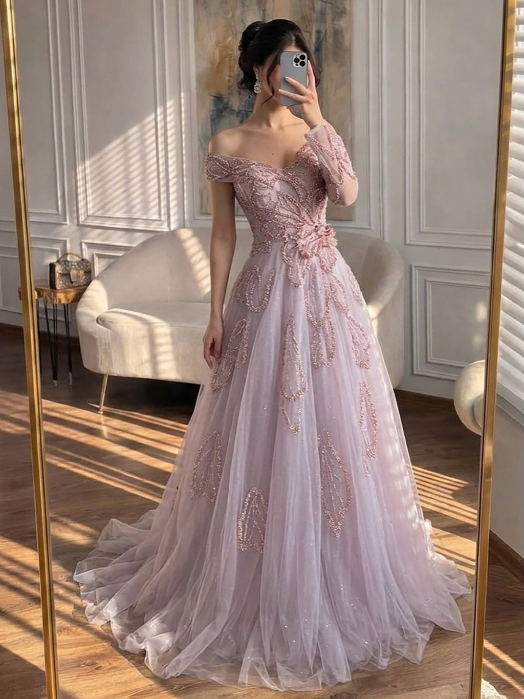 Luxury Pink Beaded One Shoulder A Line Evening Dress LA73746